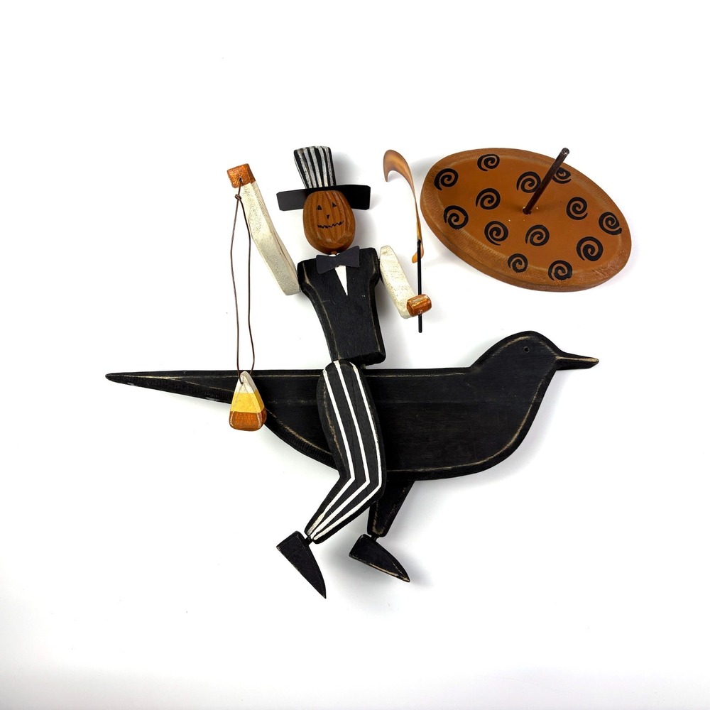 Primitives by Kathy Stand Up‎ Jack on Crow Dan DiPaolo Wooden Folk Art Halloween - Picture 7 of 15